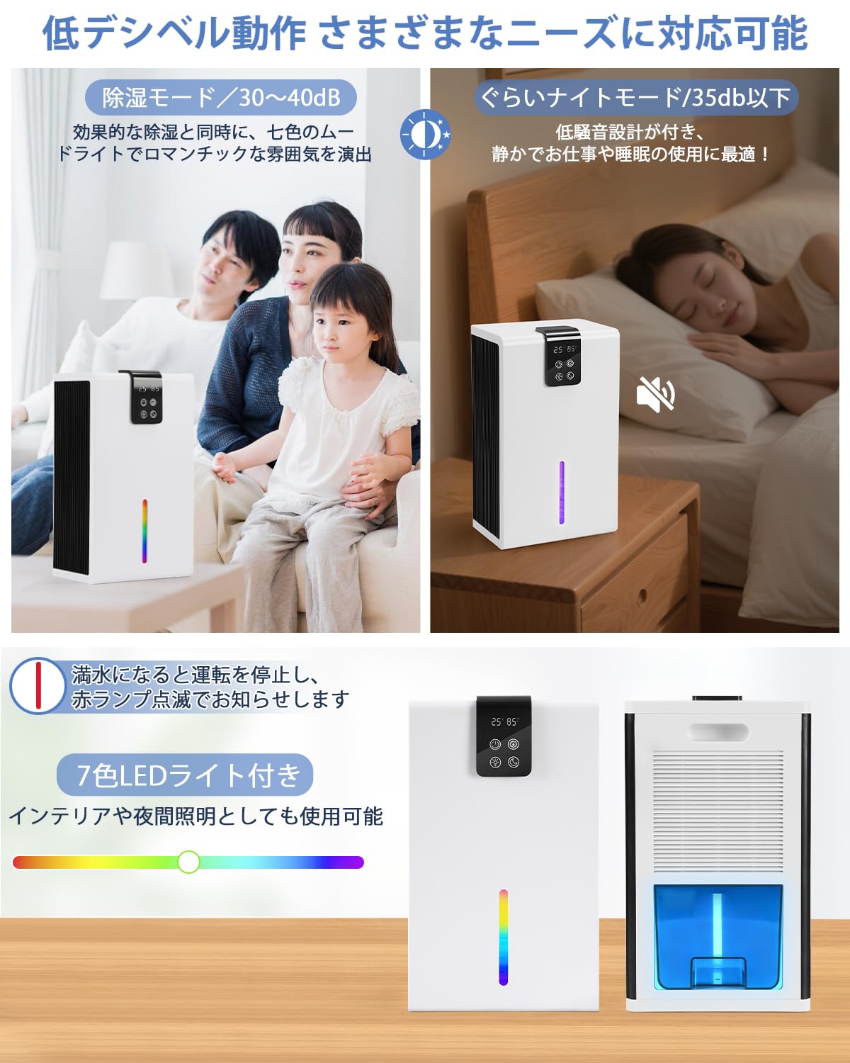 ○除湿機 小型 強力 静音 2.5Lタンク マイナスイオン機能 ホワイト Amazon | Herarimi 除湿機 小型 除湿器 大容量2.5L【除湿機